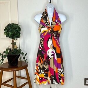 My Michelle Multicolored Halter Midi Dress for Cocktail